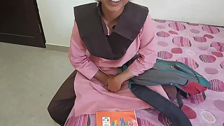 Hot indian desi student was painfull fucking with teacher in coching room insusceptible to dogy style with an increment of talk to Hindi audio